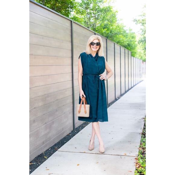 NWT M.M. LaFleur XL Greer Dress 100% Silk Brushstroke Dark Spruce Green - Picture 1 of 12